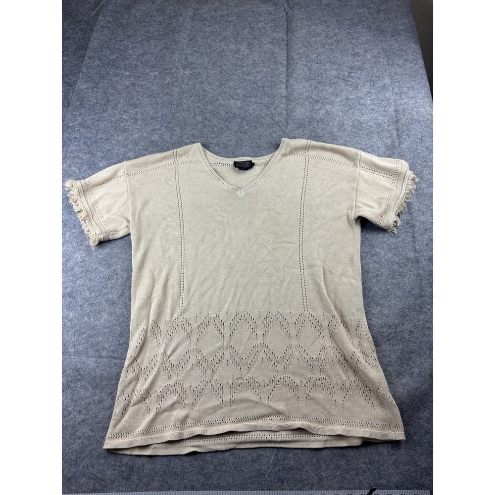 Pendleton Sweater Top Linen Women's M Tan Frayed Knit Southwestern Boho Aztec